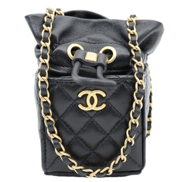 Chanel  Drawstring CC Mini Quilted Leather Bucket Crossbody Bag Black - Picture 1 of 11